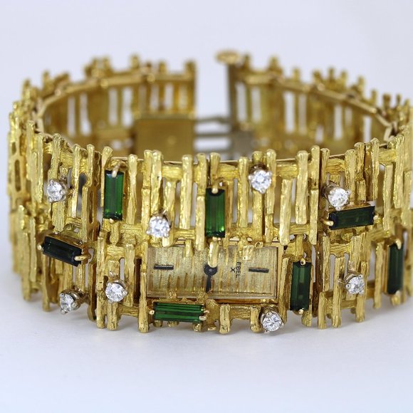 Rare Ebel Vintage Cocktail watch with tourmalines and diamonds in 18k yellow gol main image 7